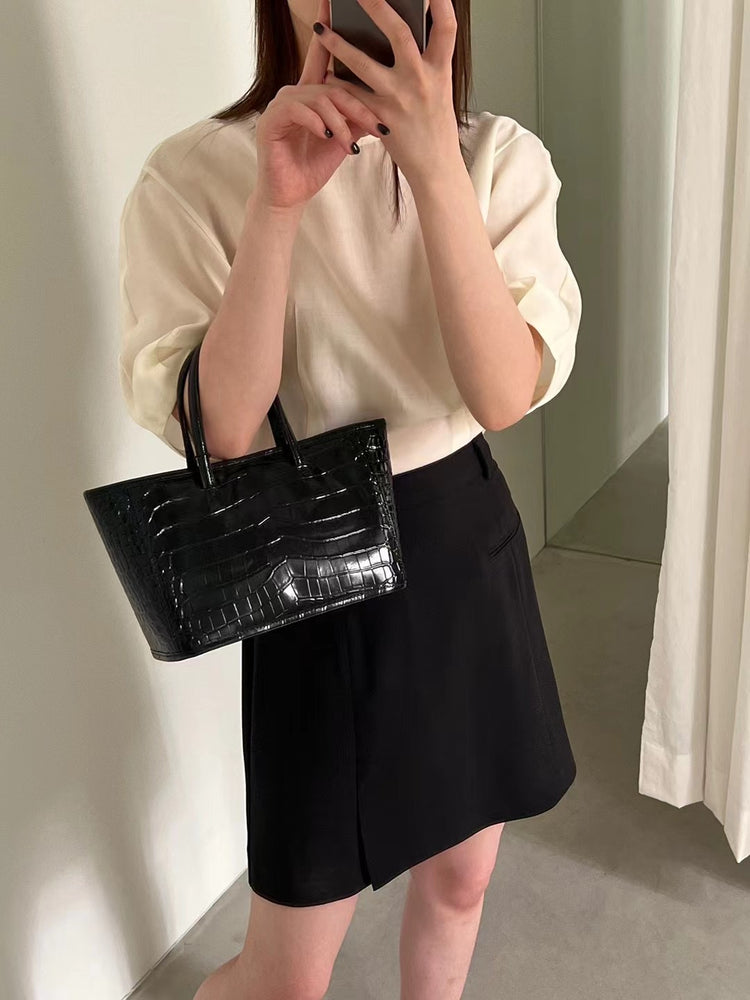 (現)側小開叉細節半橡筋短裙