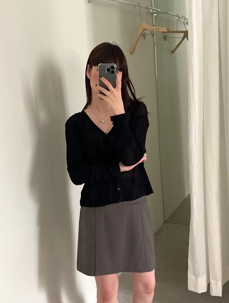 (現)側小開叉細節半橡筋短裙