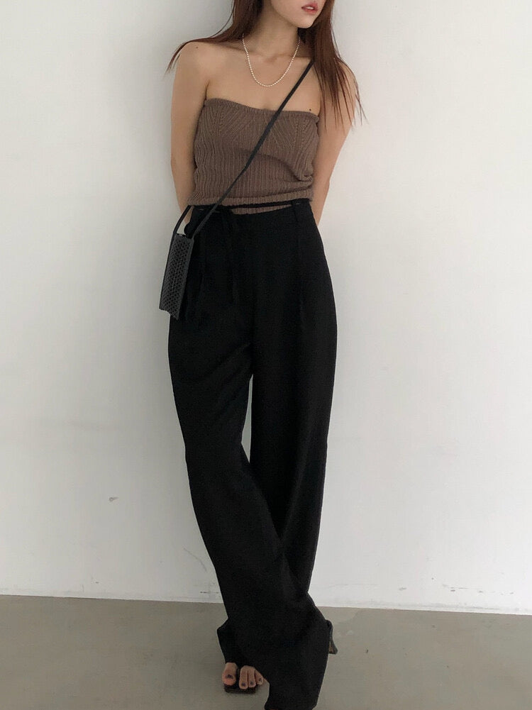 (現)針織紋理細節平口上衣