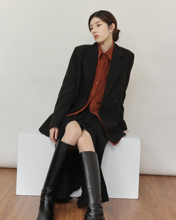 (現)燈芯絨美色細節襯衫-灰色