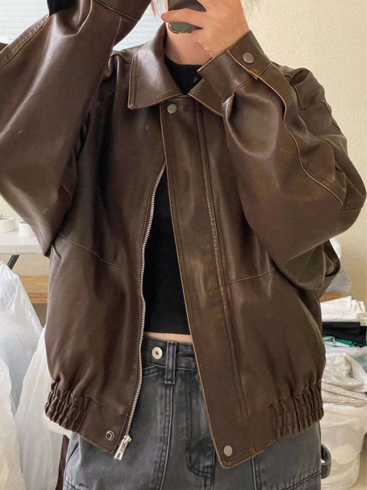 (現) 高質復古皮質細節設計感外套