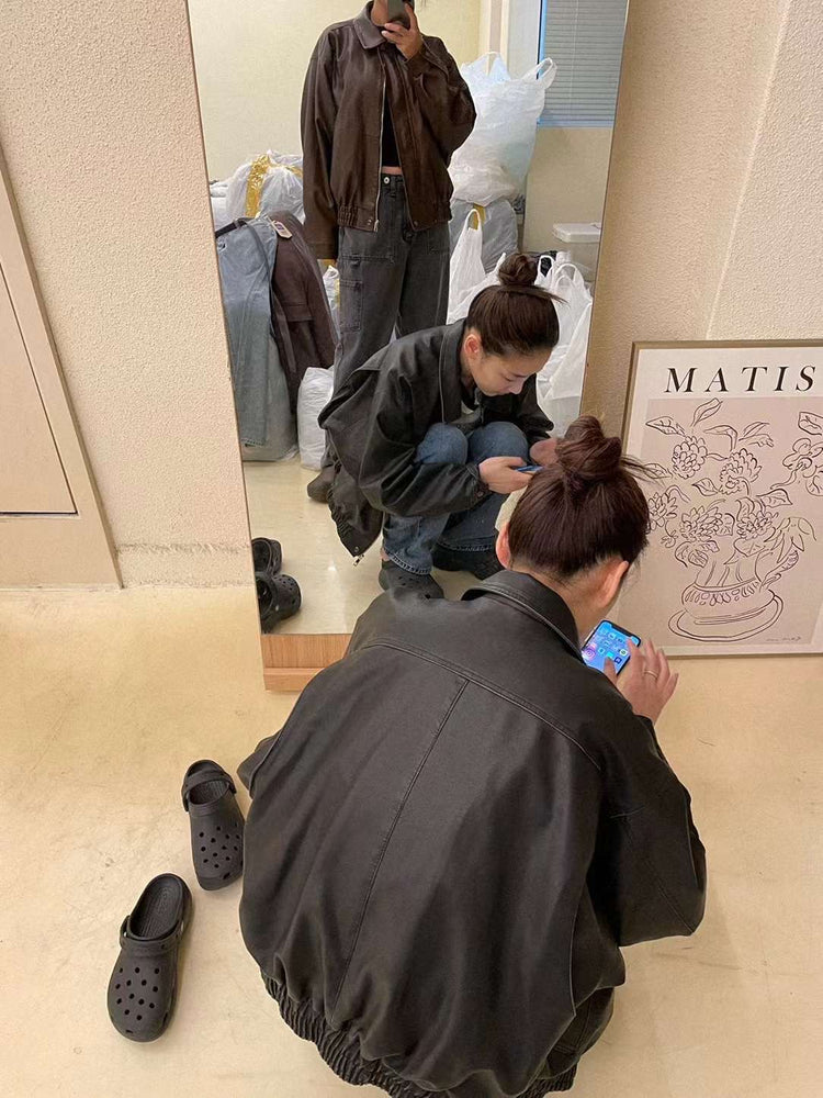 (現) 高質復古皮質細節設計感外套