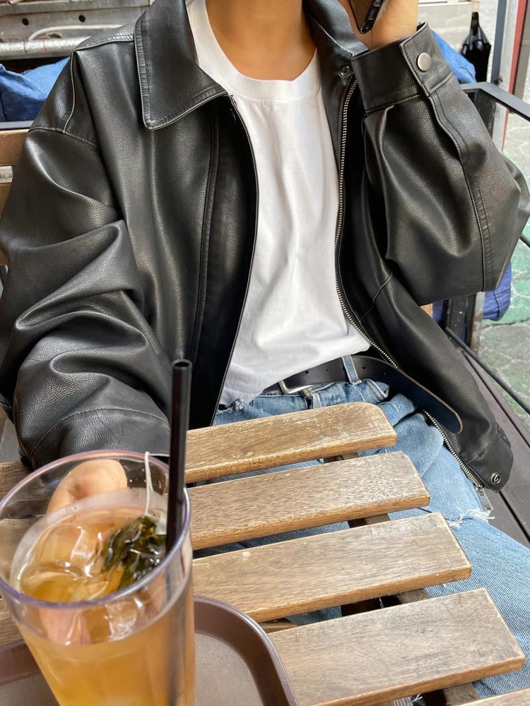 (現) 高質復古皮質細節設計感外套
