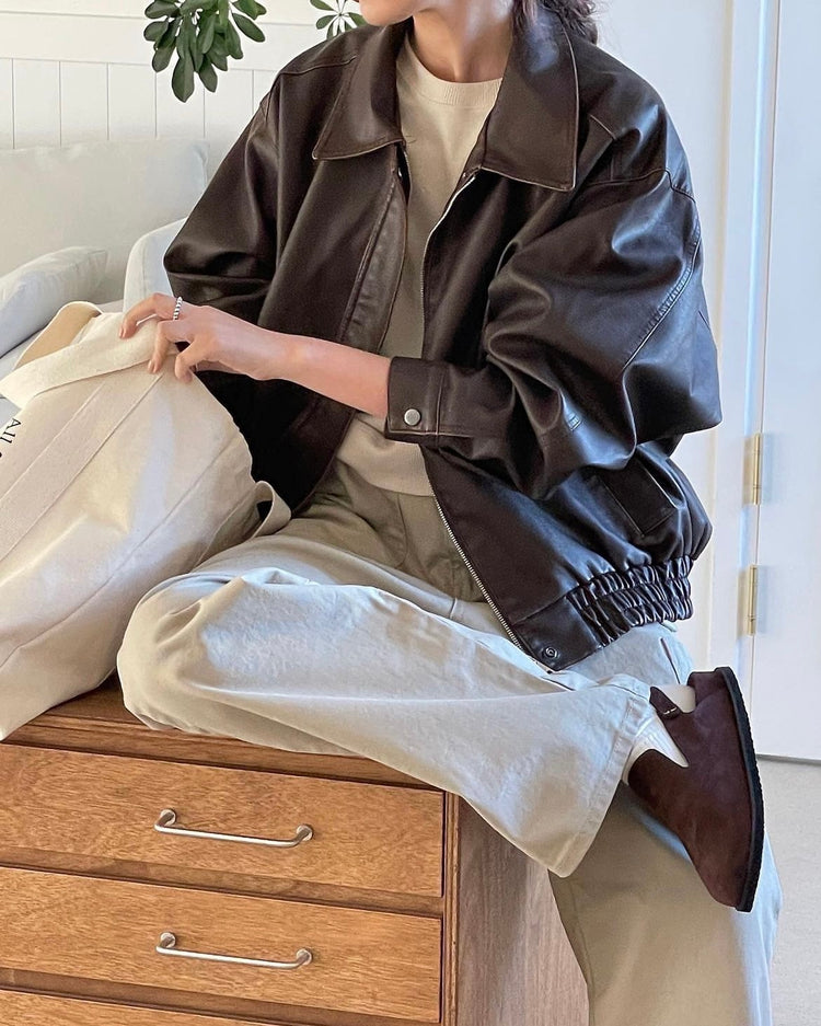 (現) 高質復古皮質細節設計感外套