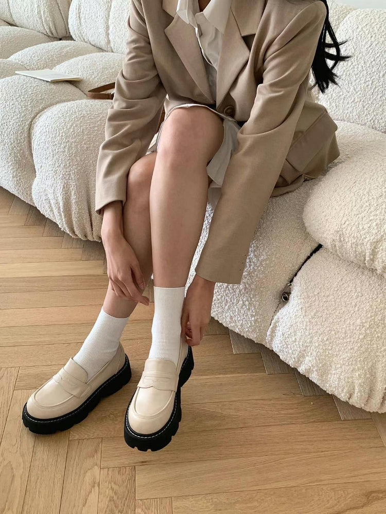 明線圓頭厚底牛津鞋