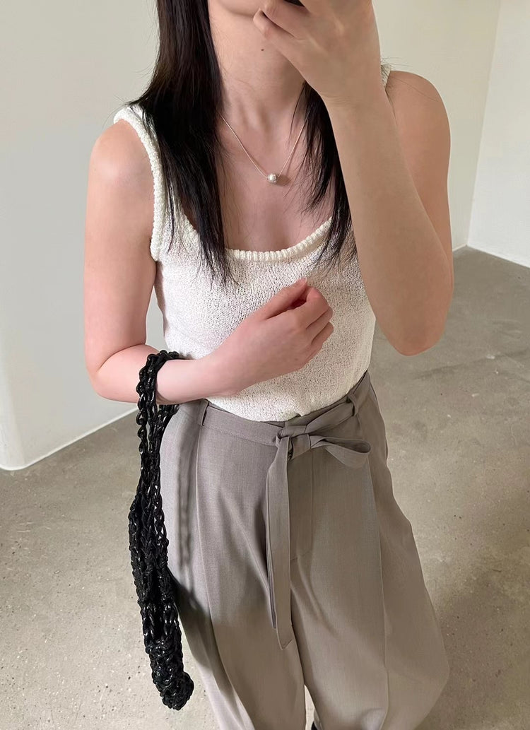 (現)方領側開叉細節針織背心