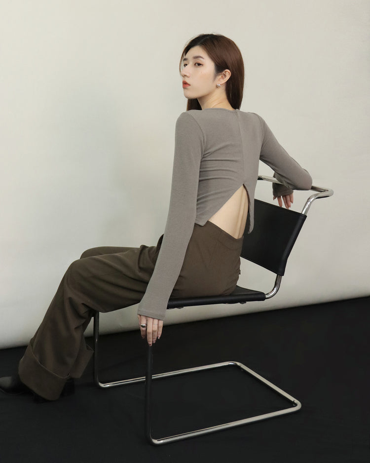 (現)露腰細節短上衣-白色