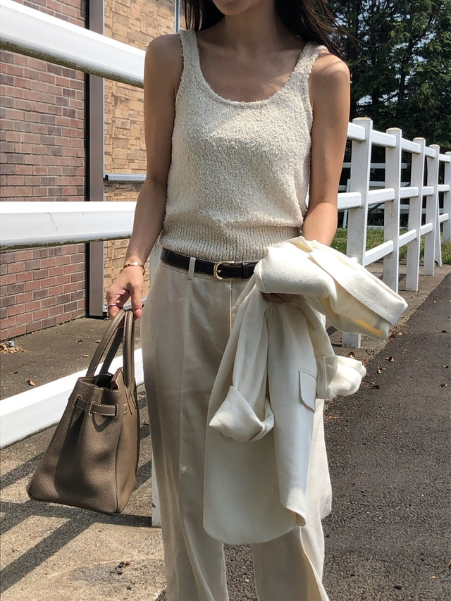 (現)鬚毛捲邊質感背心