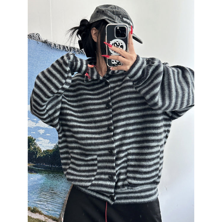 翻領撞色毛流感排鈕外套