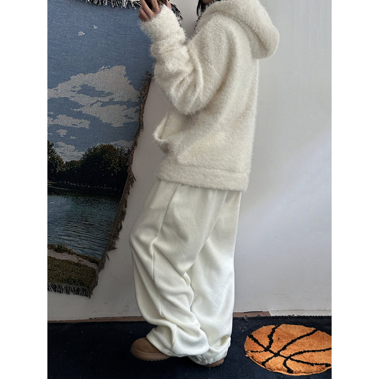 毛絨雙拉鏈鐵環細節連帽外套