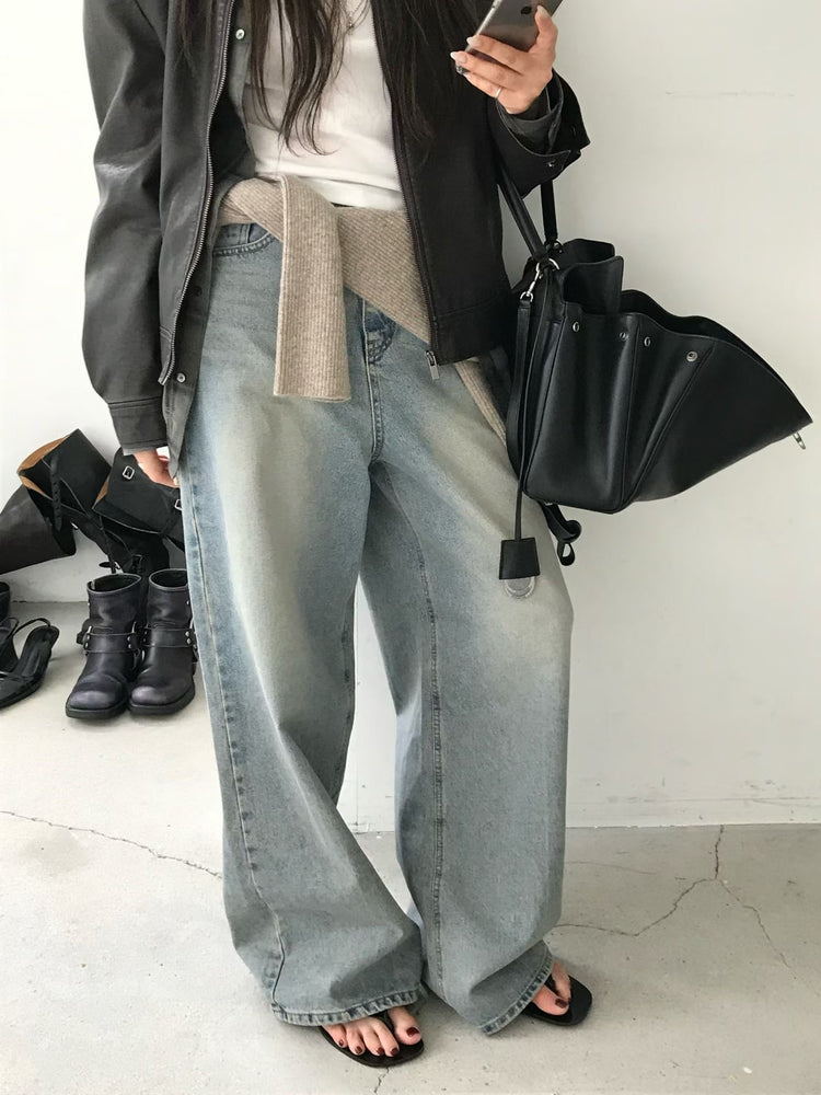 高質復古美色牛仔闊褲