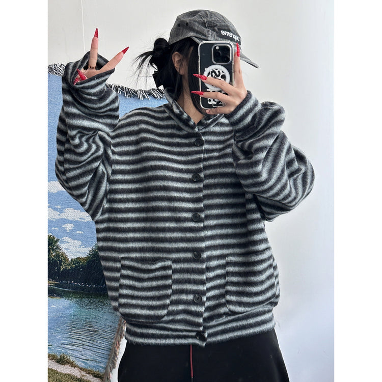 翻領撞色毛流感排鈕外套