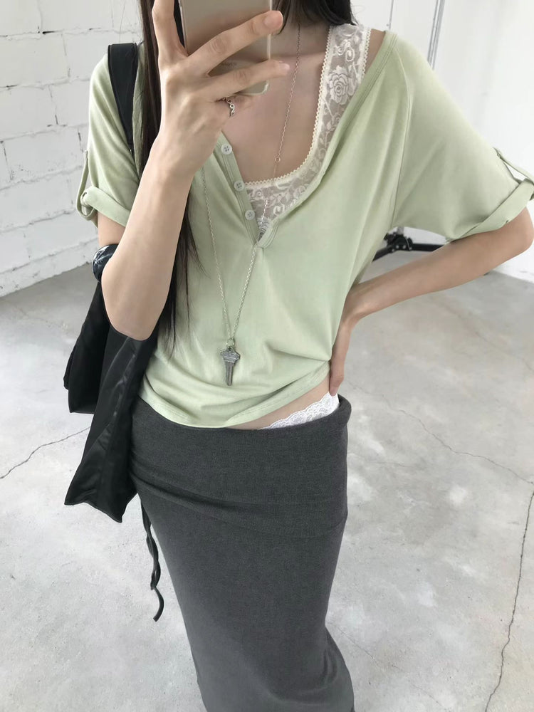 透膚蕾絲綁帶細節馬甲