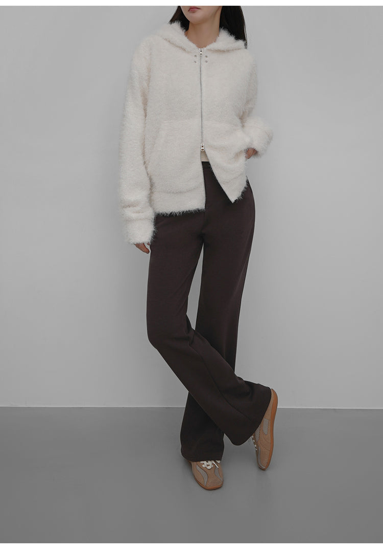 毛絨雙拉鏈鐵環細節連帽外套