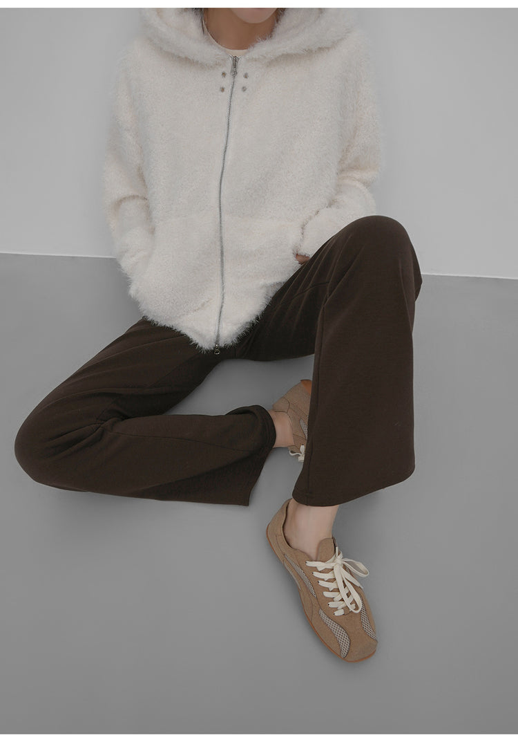 毛絨雙拉鏈鐵環細節連帽外套