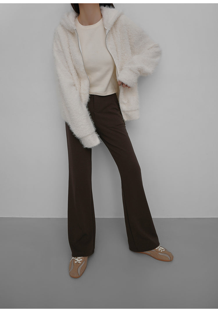 毛絨雙拉鏈鐵環細節連帽外套