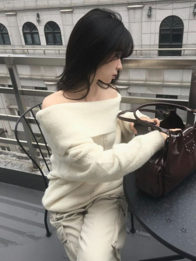 美肩紋理縷空紋理細節毛衣