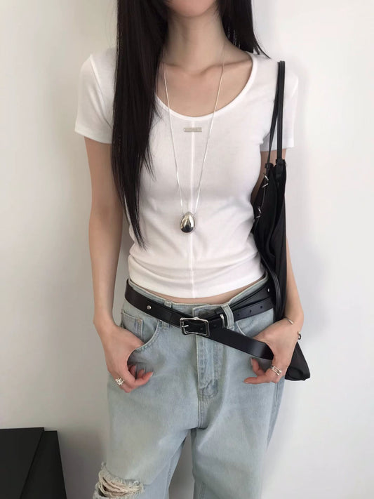 前後兩穿鐵扣中壓線細節上衣