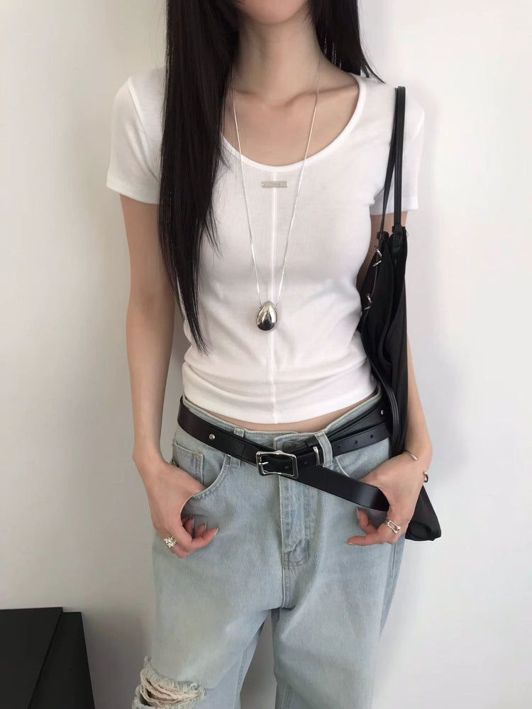 前後兩穿鐵扣中壓線細節上衣