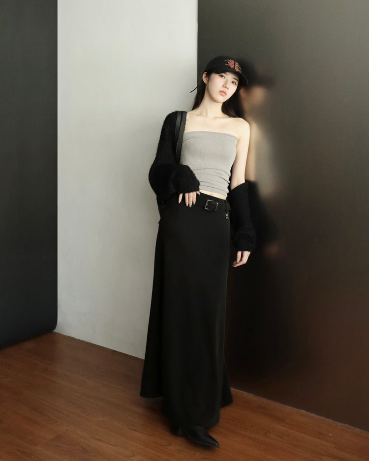 [bypurple.made] cloud maxi skirt-black