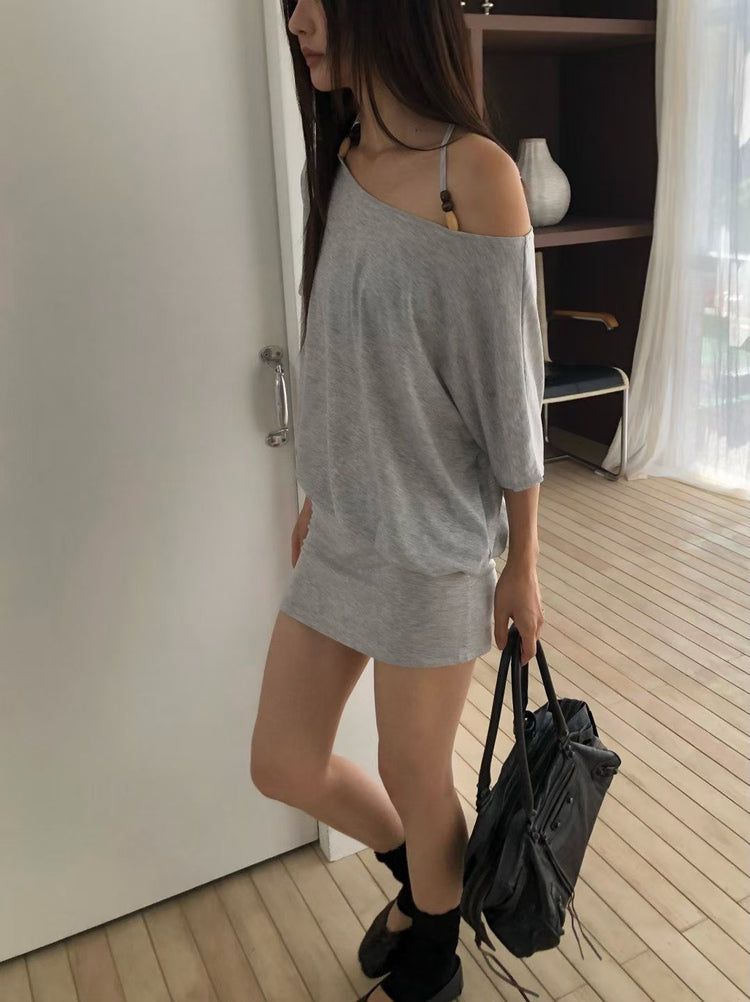 美肩串珠修身細節連身裙