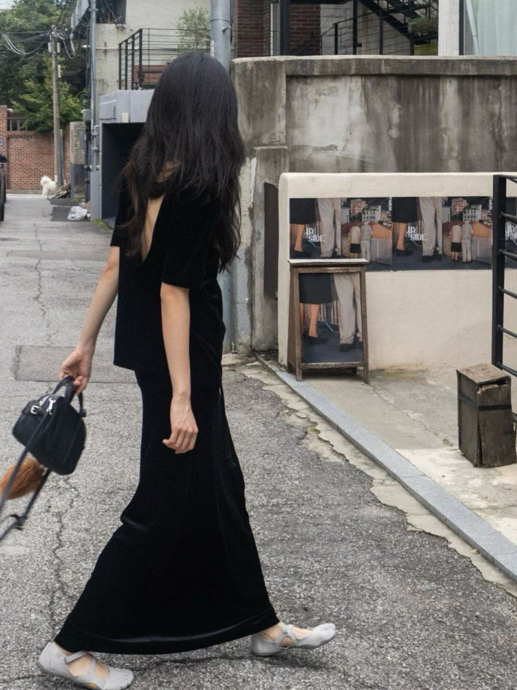高質絲絨直身及踝裙
