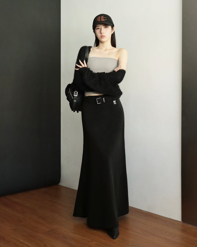 [bypurple.made] cloud maxi skirt-black