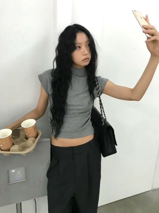 小企領側抓皺修身上衣