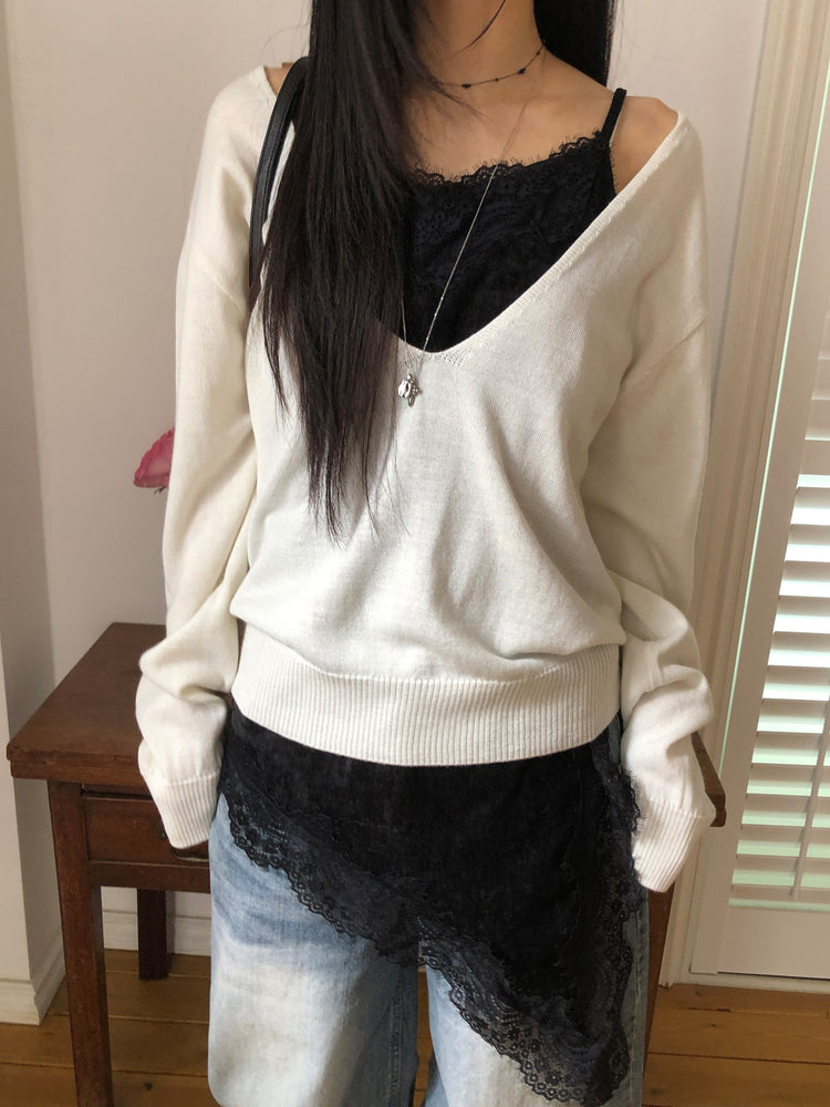 美色深V寬鬆針織衫