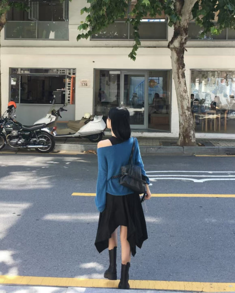 不對稱下擺設計感半裙