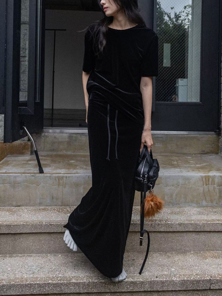 高質絲絨直身及踝裙