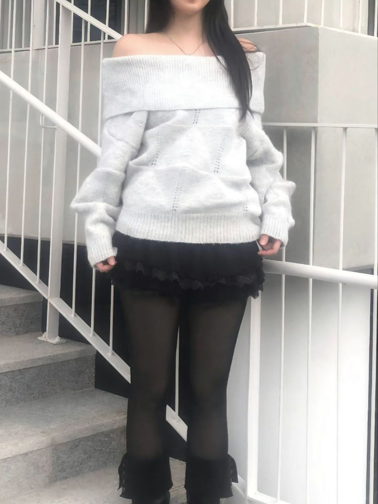 美肩紋理縷空紋理細節毛衣