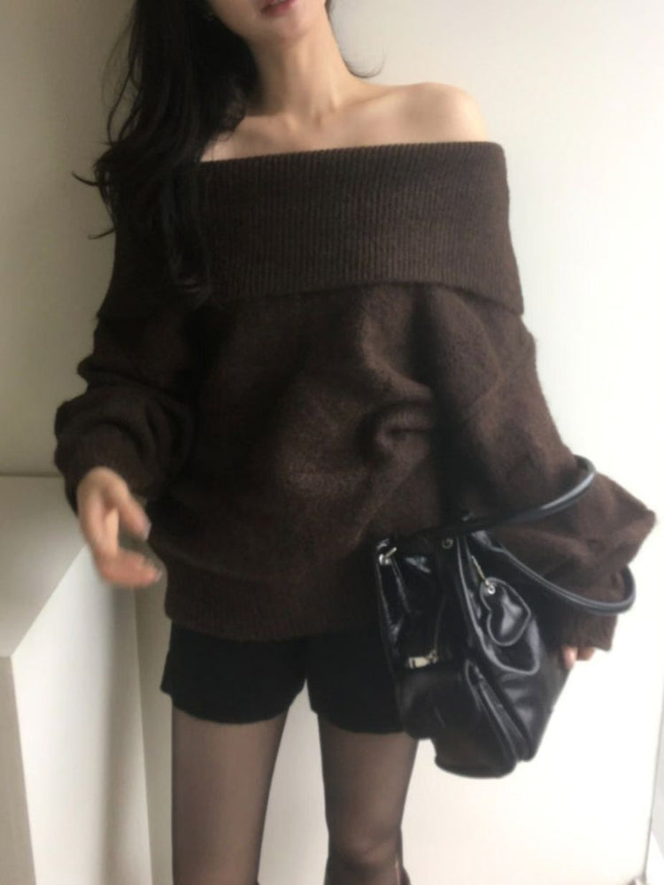 美肩紋理縷空紋理細節毛衣