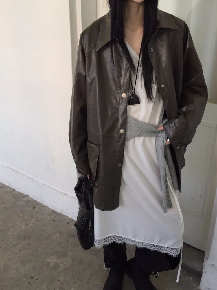 高級V領蕾絲邊綁帶細節連身裙