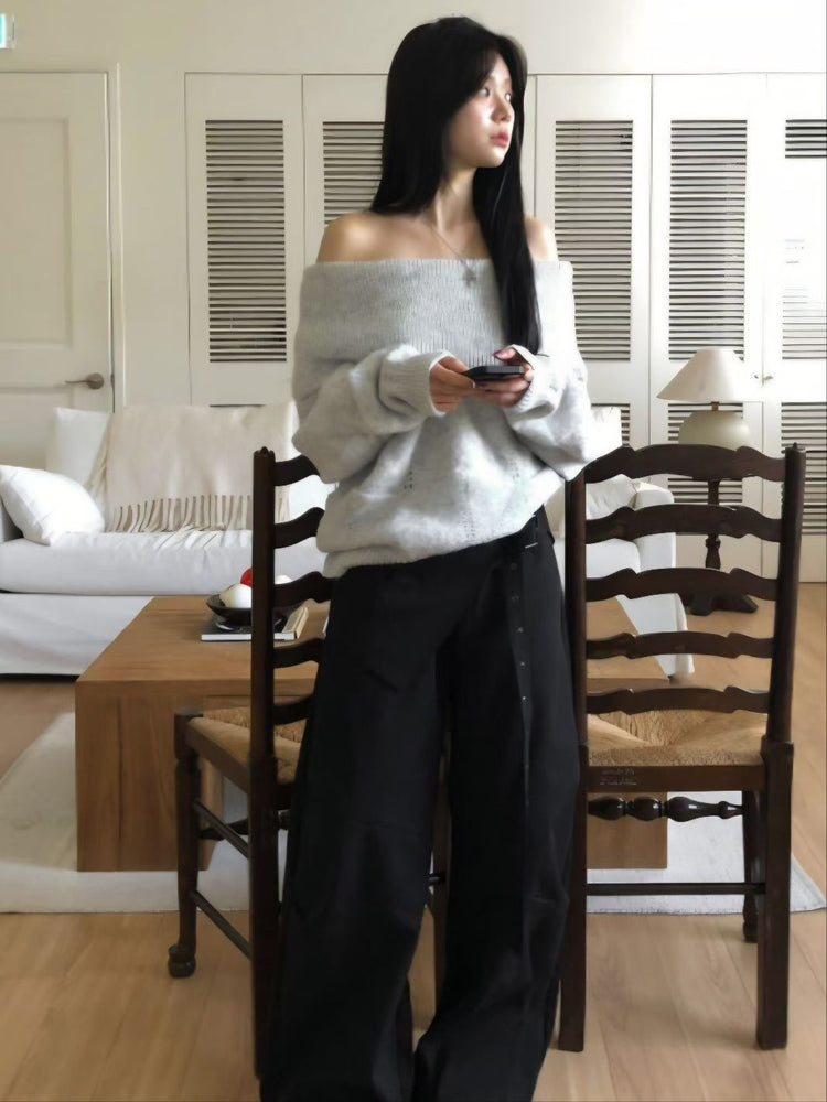 美肩紋理縷空紋理細節毛衣