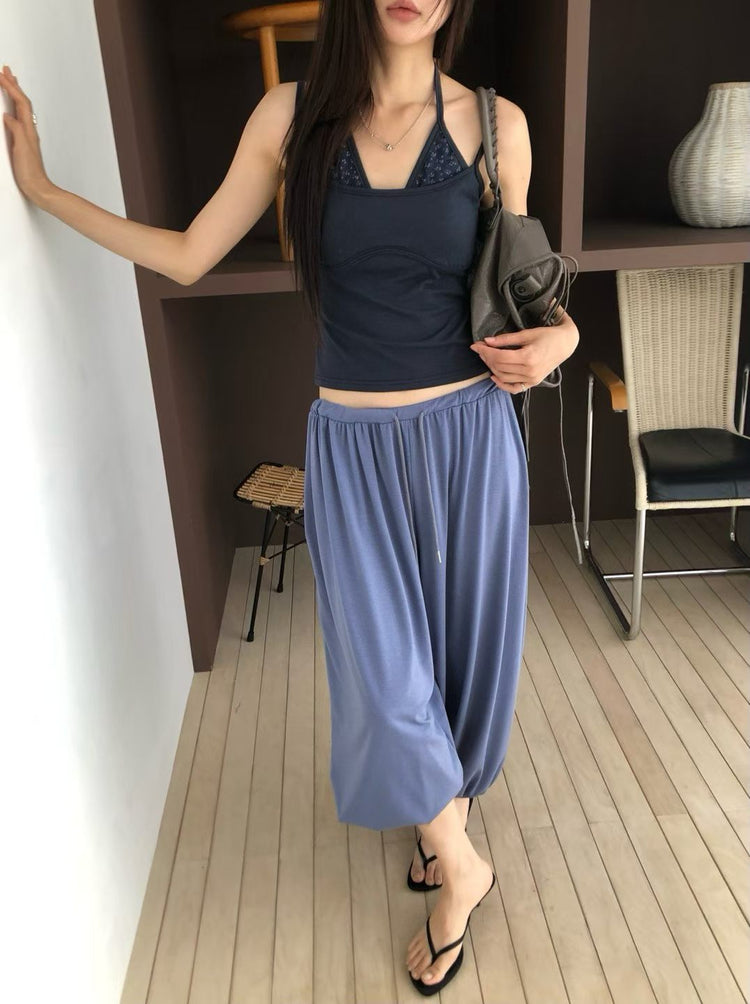 小碎花胸壓線細節雙層背心