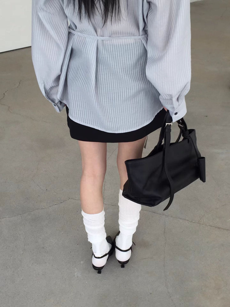 微透條紋綁帶細節襯衫