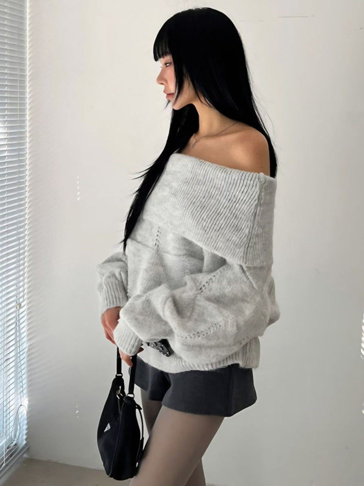 美肩紋理縷空紋理細節毛衣