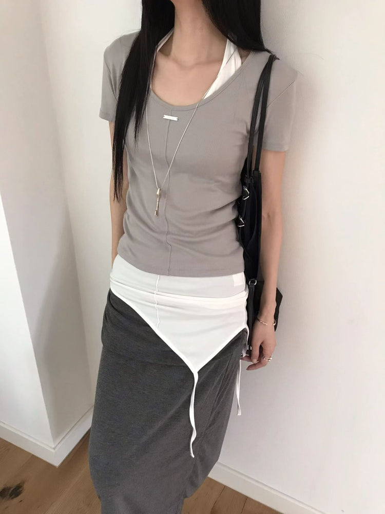 前後兩穿鐵扣中壓線細節上衣