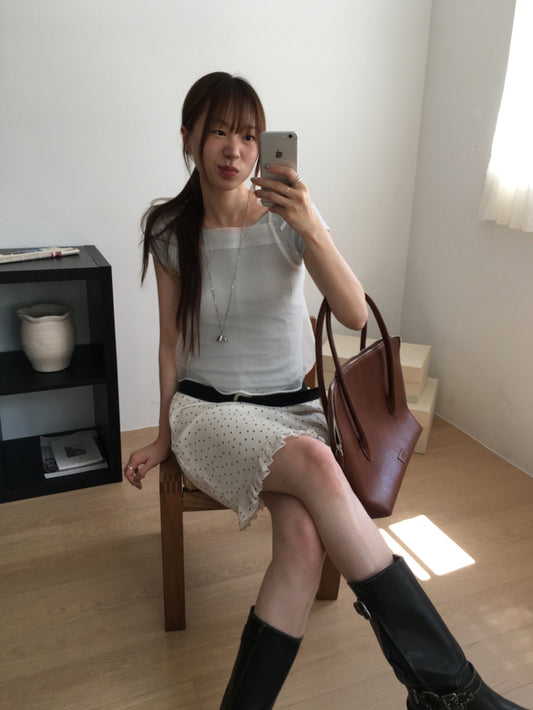 荷葉邊波點中長裙
