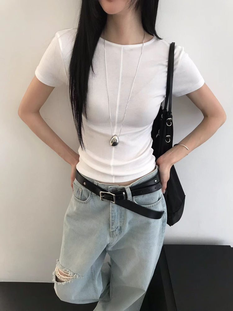 前後兩穿鐵扣中壓線細節上衣
