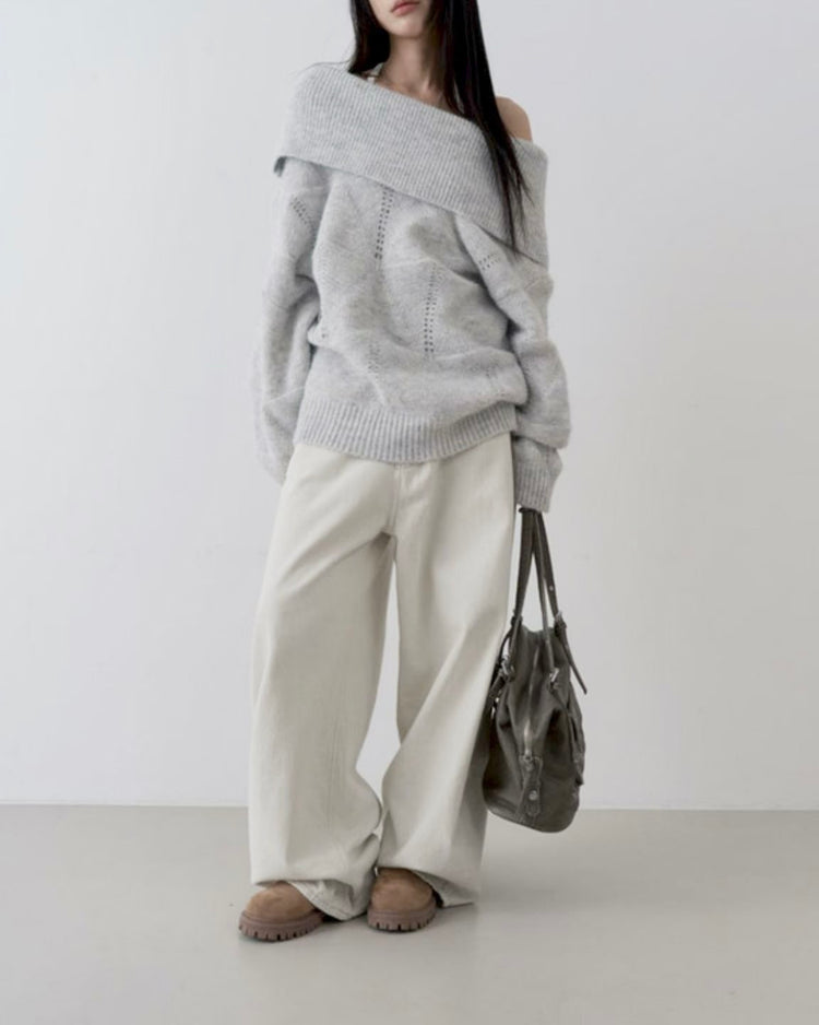 美肩紋理縷空紋理細節毛衣