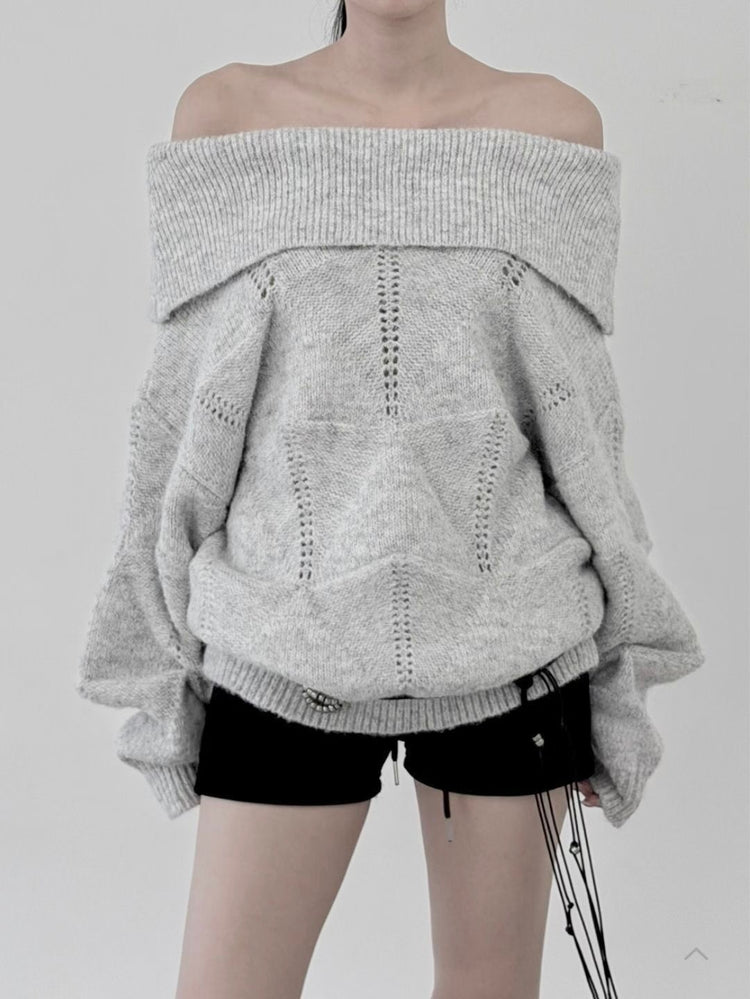 美肩紋理縷空紋理細節毛衣