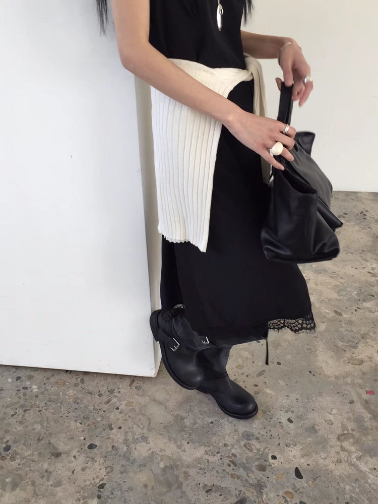 高級V領蕾絲邊綁帶細節連身裙