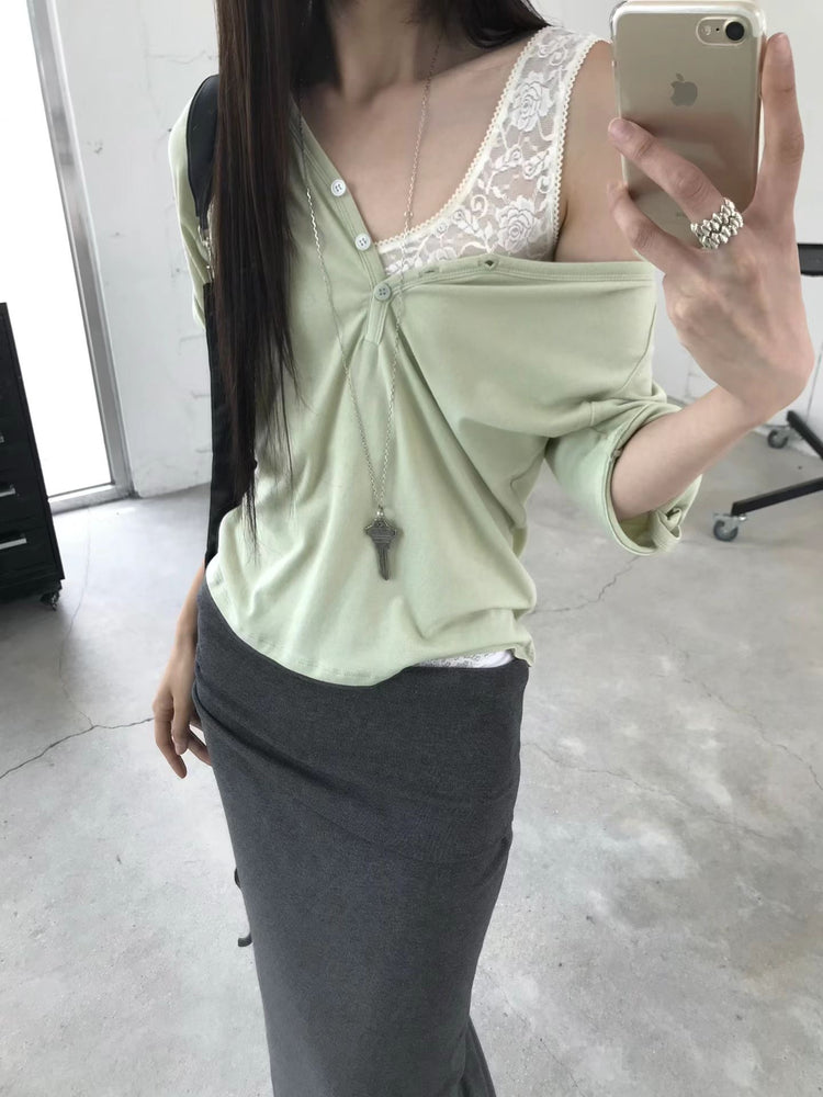 透膚蕾絲綁帶細節馬甲