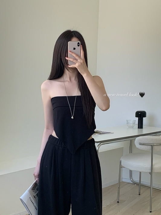 美肩綁帶細節休閒套裝