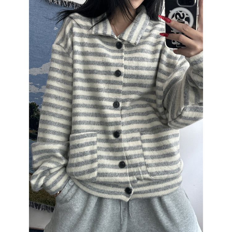 翻領撞色毛流感排鈕外套