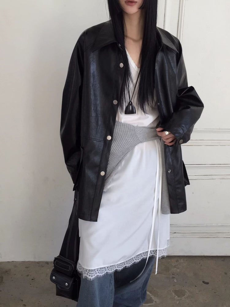 高級V領蕾絲邊綁帶細節連身裙