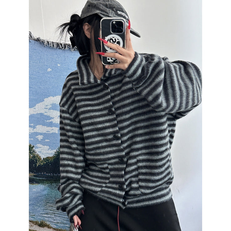 翻領撞色毛流感排鈕外套