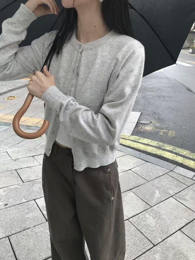 經典圓領排鈕修腰針織外套